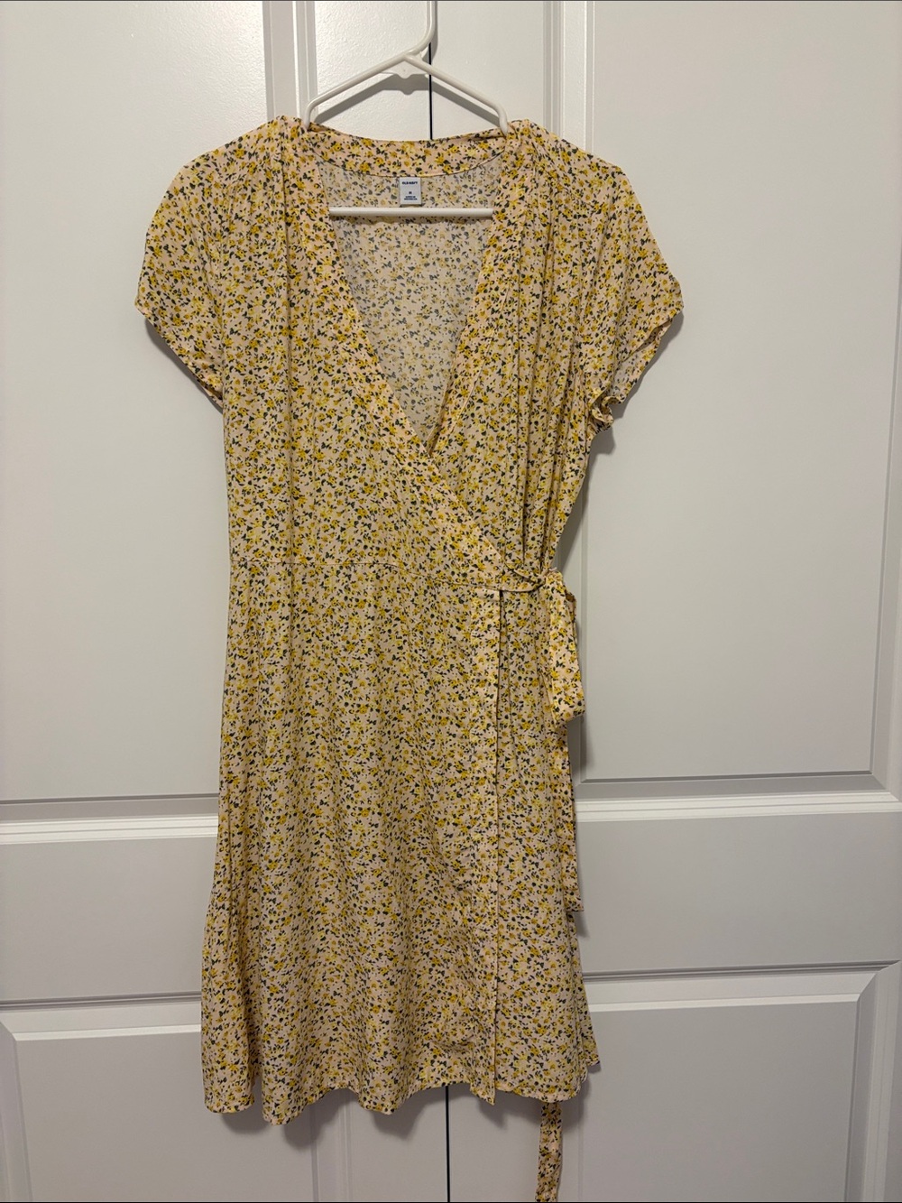 Old Navy Yellow Floral Wrap Tie Mini Dress